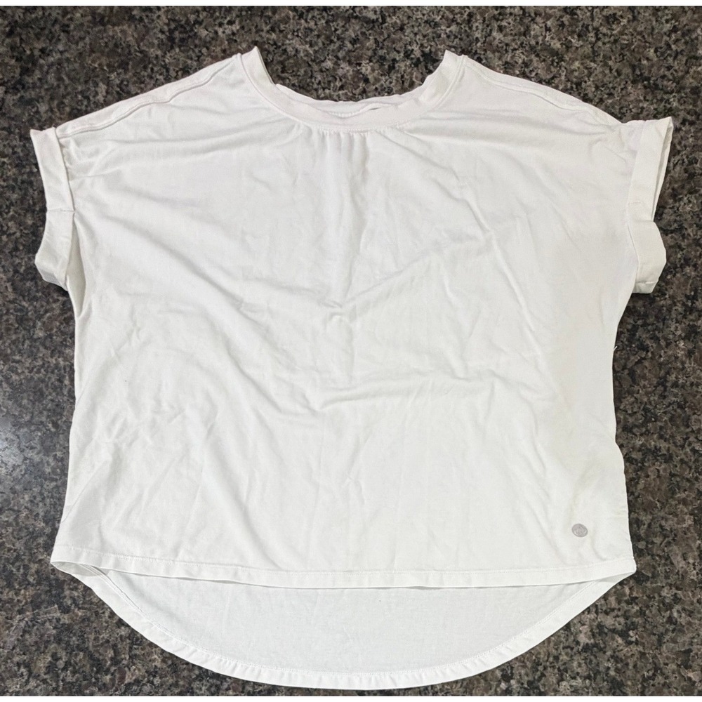 Apana Womens White Short Sleeve Yoga Top High Low Hem Size S